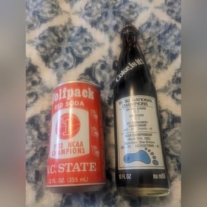 NC State Wolfpack 1983 red soda and UNC Tarheels 1982 NCAA championship Coke